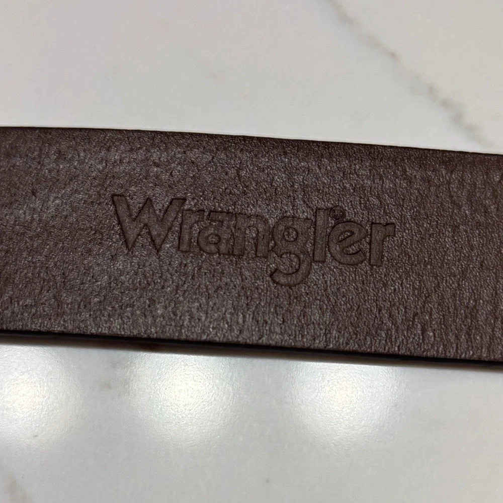 Wrangler Dark Brown Leather Belt with Gold Buckle